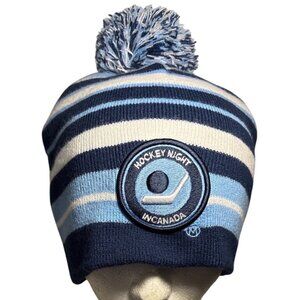 Hockey Night In Canada Blue White Striped Knit Beanie With Pom Budweiser
